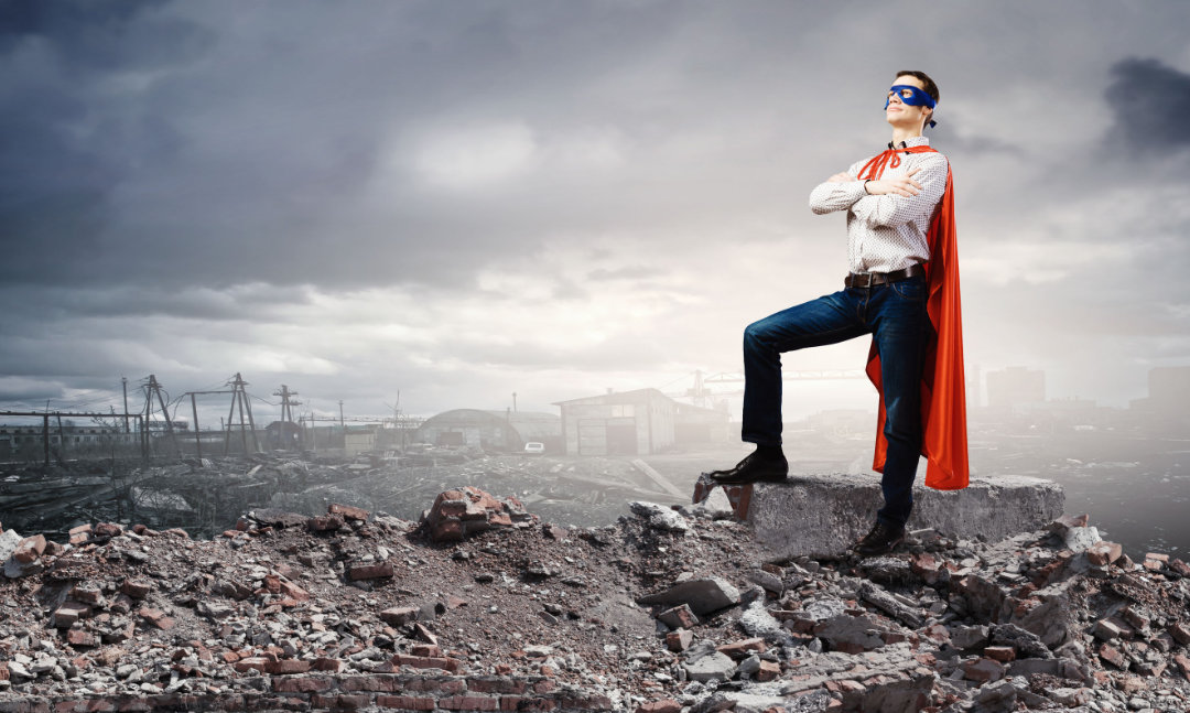 Super Hero on rubble